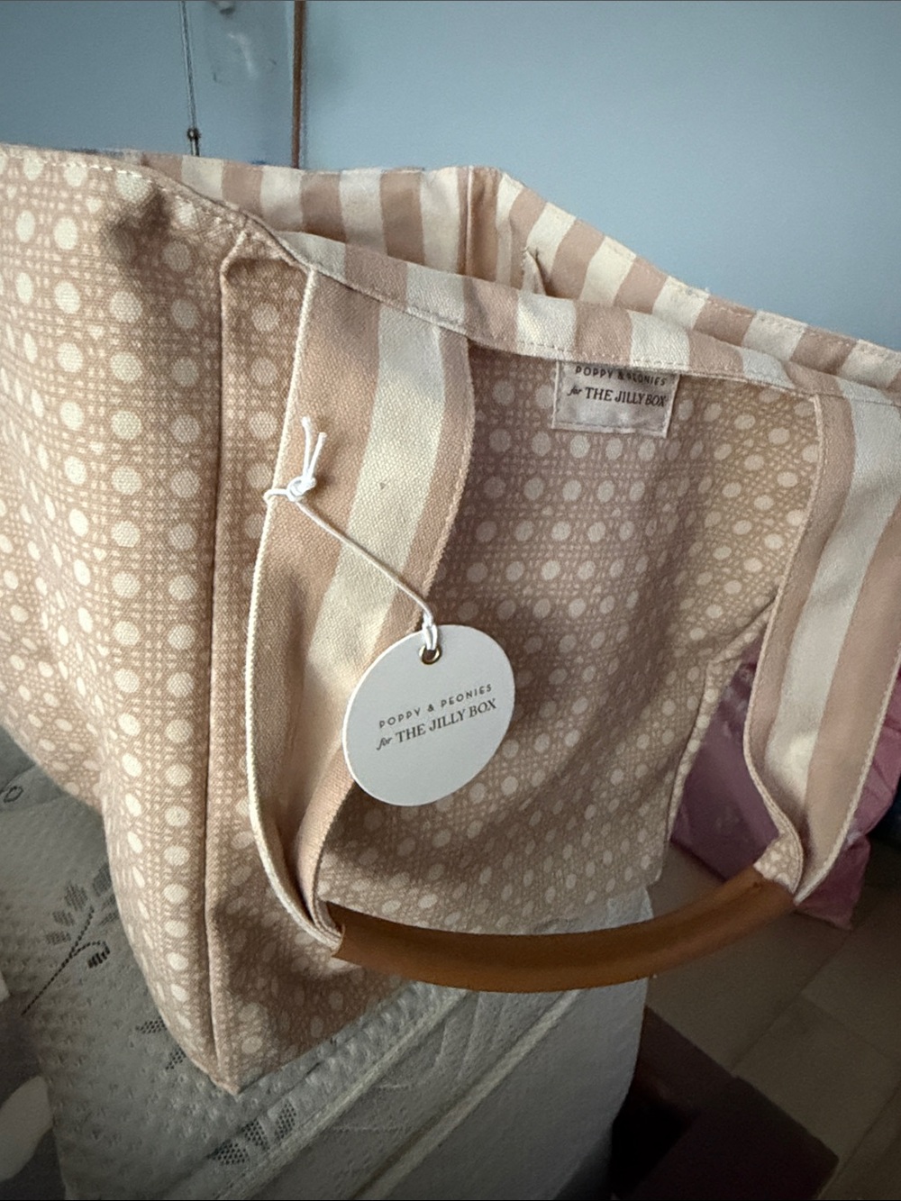 Poppy & Peonies Beige and White Patterned Tote Bag - Picture 3 of 3